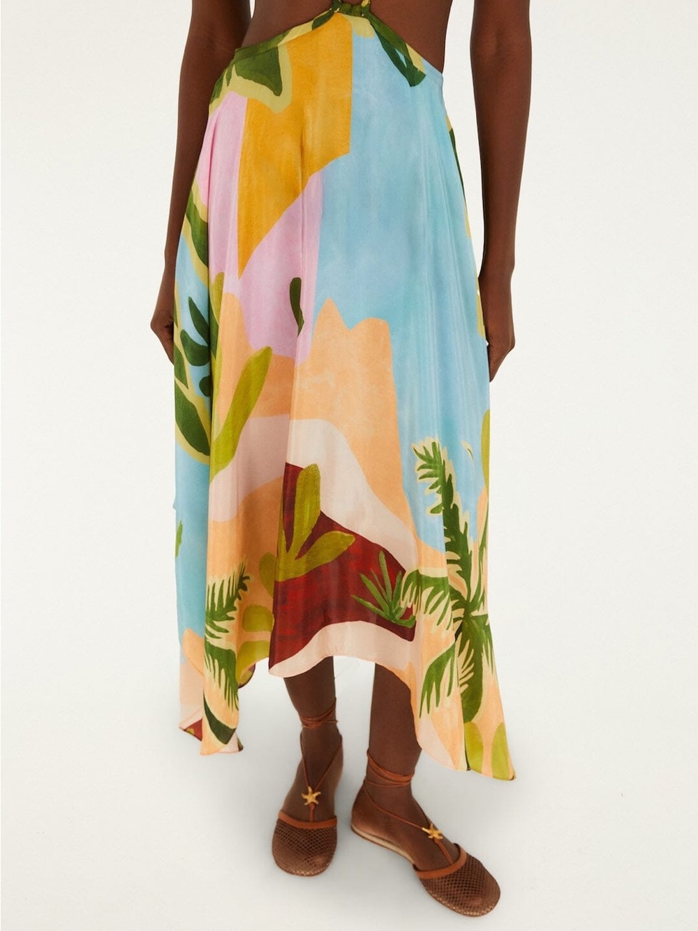 FARM RIO Multicolor Tropical Painting Cut-Out Buckles Maxi Dress - Picture 2 of 5